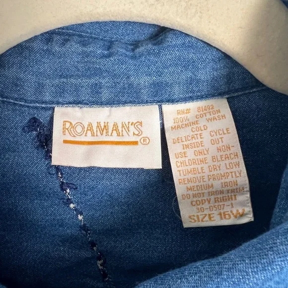 Vintage Roman's 16W Cotton Short Sleeve Patriotic Patchwork Quirky Denim Top - Picture 7 of 9